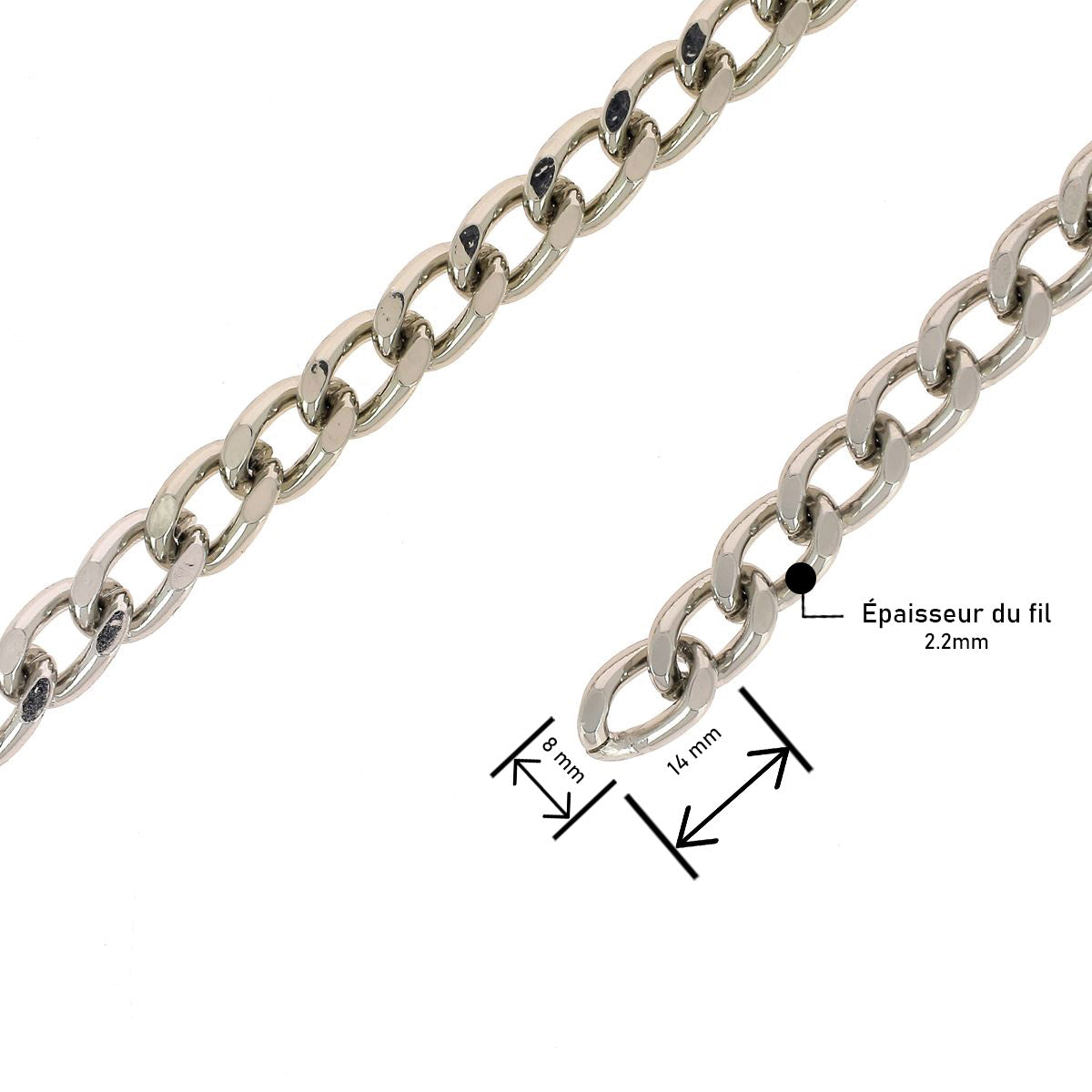 Chaîne de sac en métal nickelé de 10 cm, accessoire pour bijoux ou sacs, de style élégant et résistant.