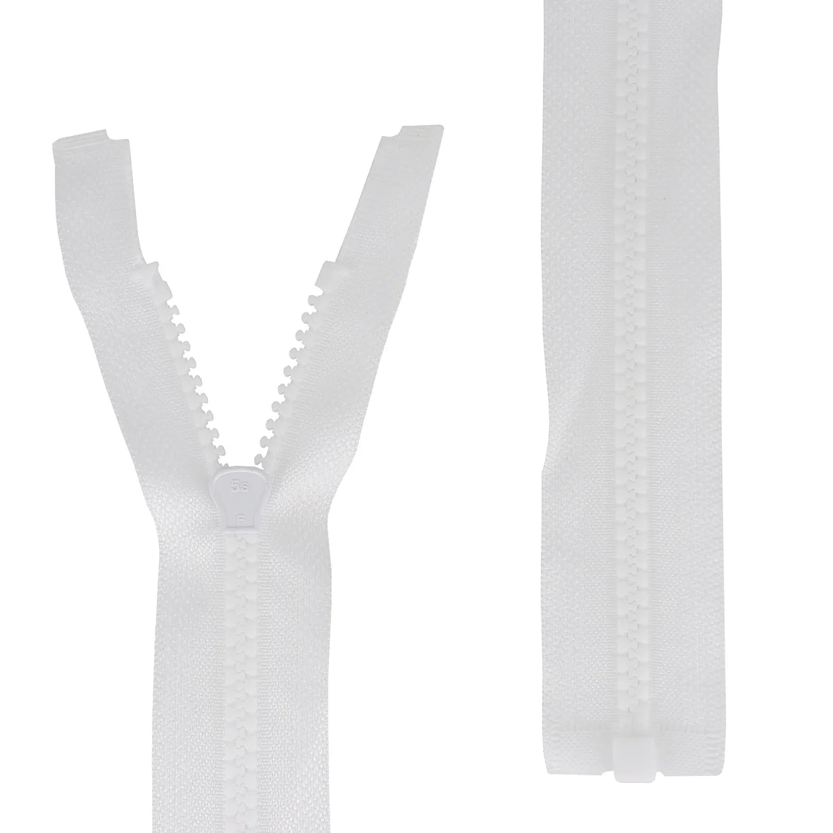 Fermeture éclair séparable en plastique couleur blanche. Fermeture à glissière blanche de 6 mm d'épaisseur de maille
