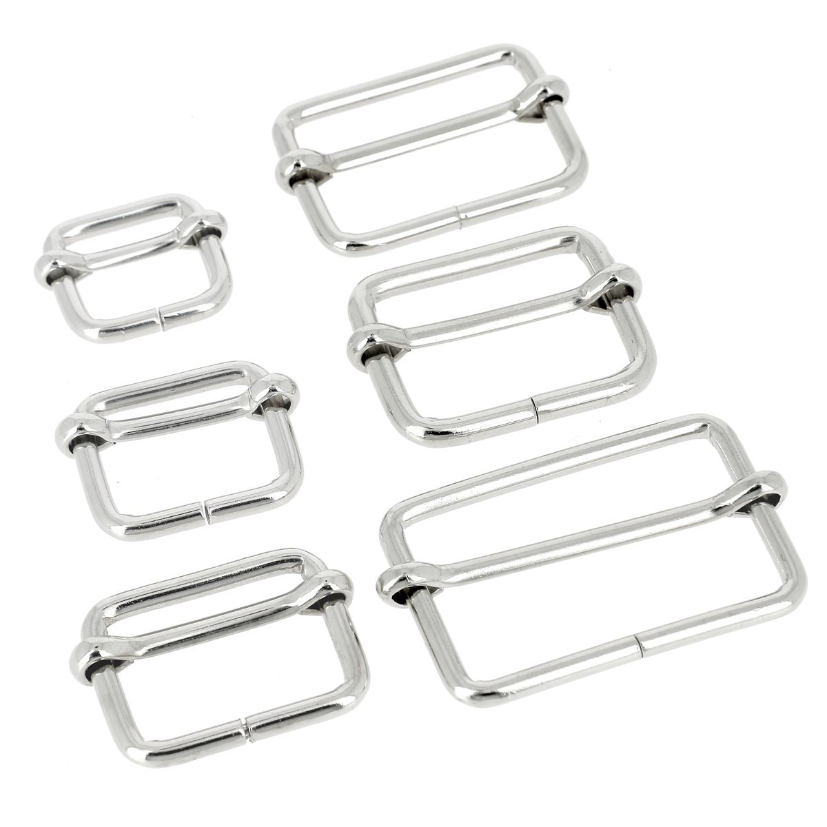 Boucle coulissante en nickelée avec fil épais, accessoire de bouclerie pour la fabrication de bijoux ou maroquinerie.
