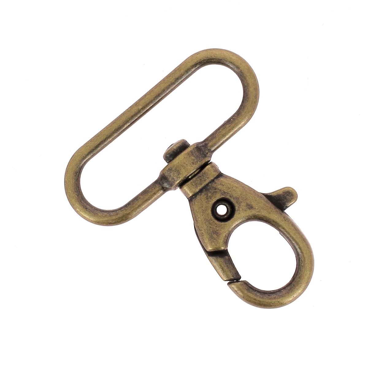 Mousqueton tournant en laiton vieilli de 30 mm, bouclerie robuste pour fixation sécurisée et facile.