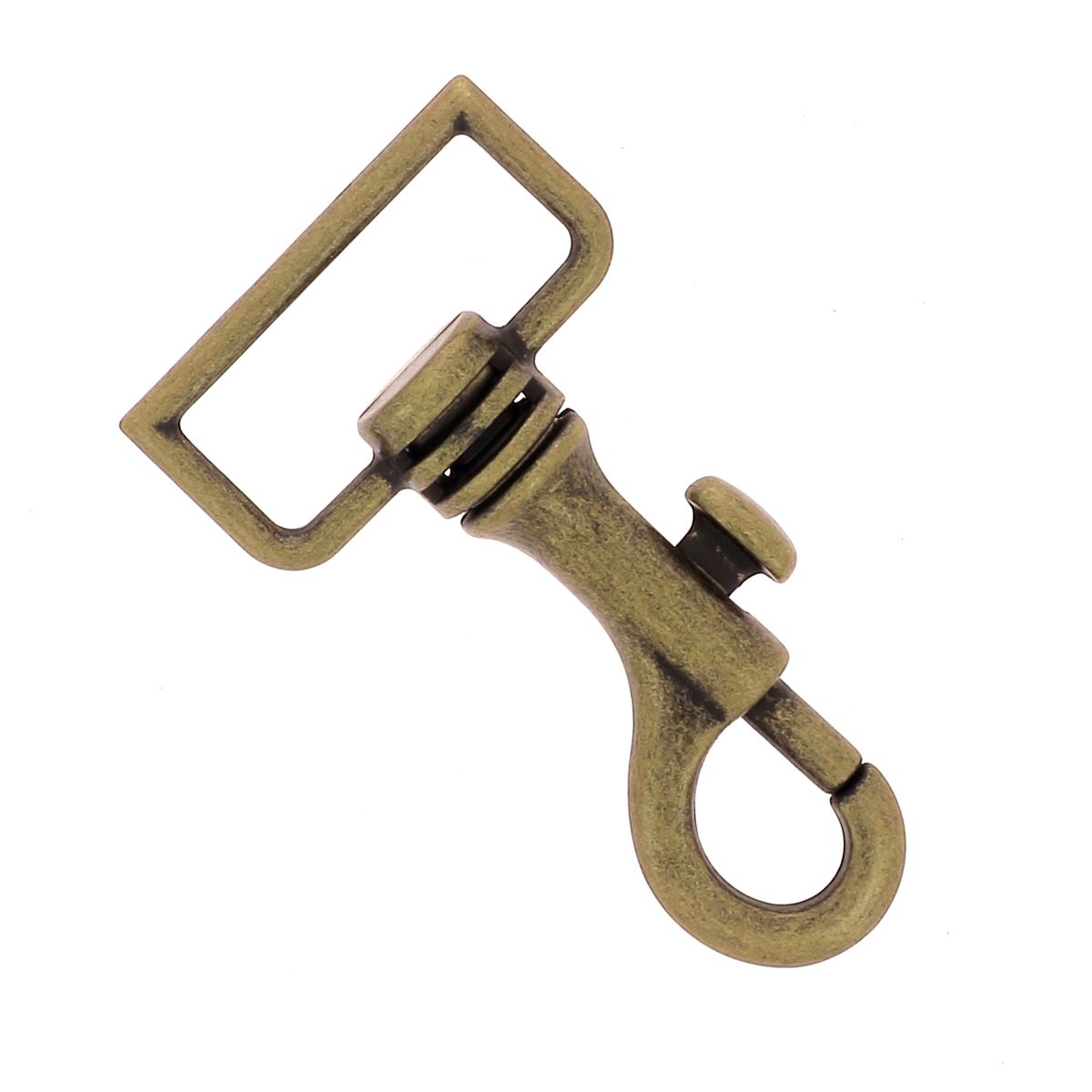 Mousqueton tournant à tirette en bouclerie, image montrant le mécanisme de verrouillage et la boucle en métal robuste.