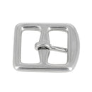 Boucle d'étrivière en inox pour selle, pièce de bouclerie équestre, visible en finition métallique brillante.