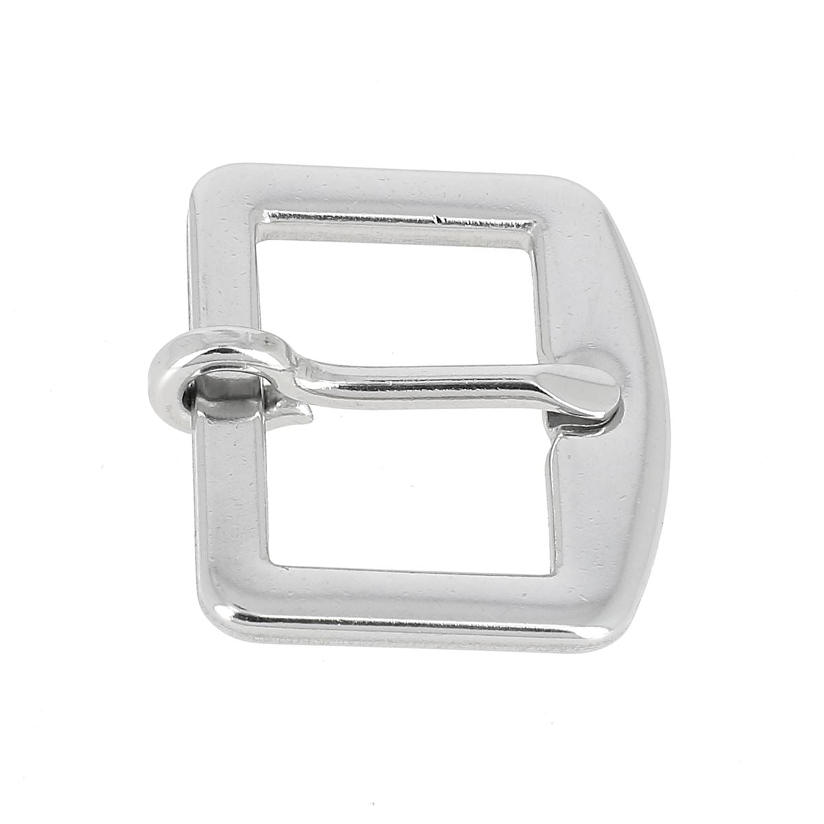 Boucle de bride en inox pour bride de cheval, bouclerie robuste et durable, vue de face sur fond blanc.
