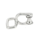 Poulie de chambon en inox de type bouclerie, montrée en détail avec fixation et câble en acier brillant.