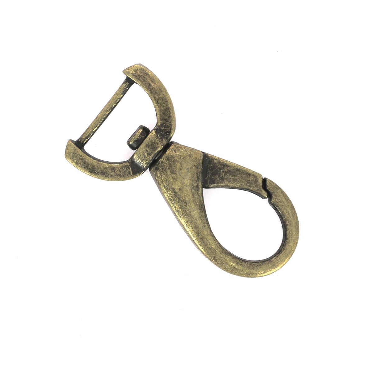 Mousqueton tournant ovale en bouclerie, attache demi-ronde en métal, avec boucle tournante pour fixation sécurisée.