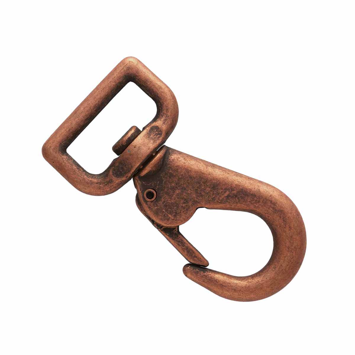 Gros mousqueton tournant en laiton, bouclerie robuste pour équipements ou accessoires, image montrant la boucle tournante.