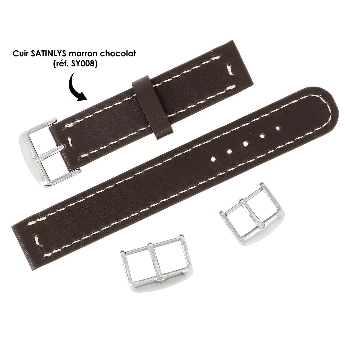 Boucle de bracelet de montre en inox nickelé, pièce de bouclerie pour montre, vue détaillée.