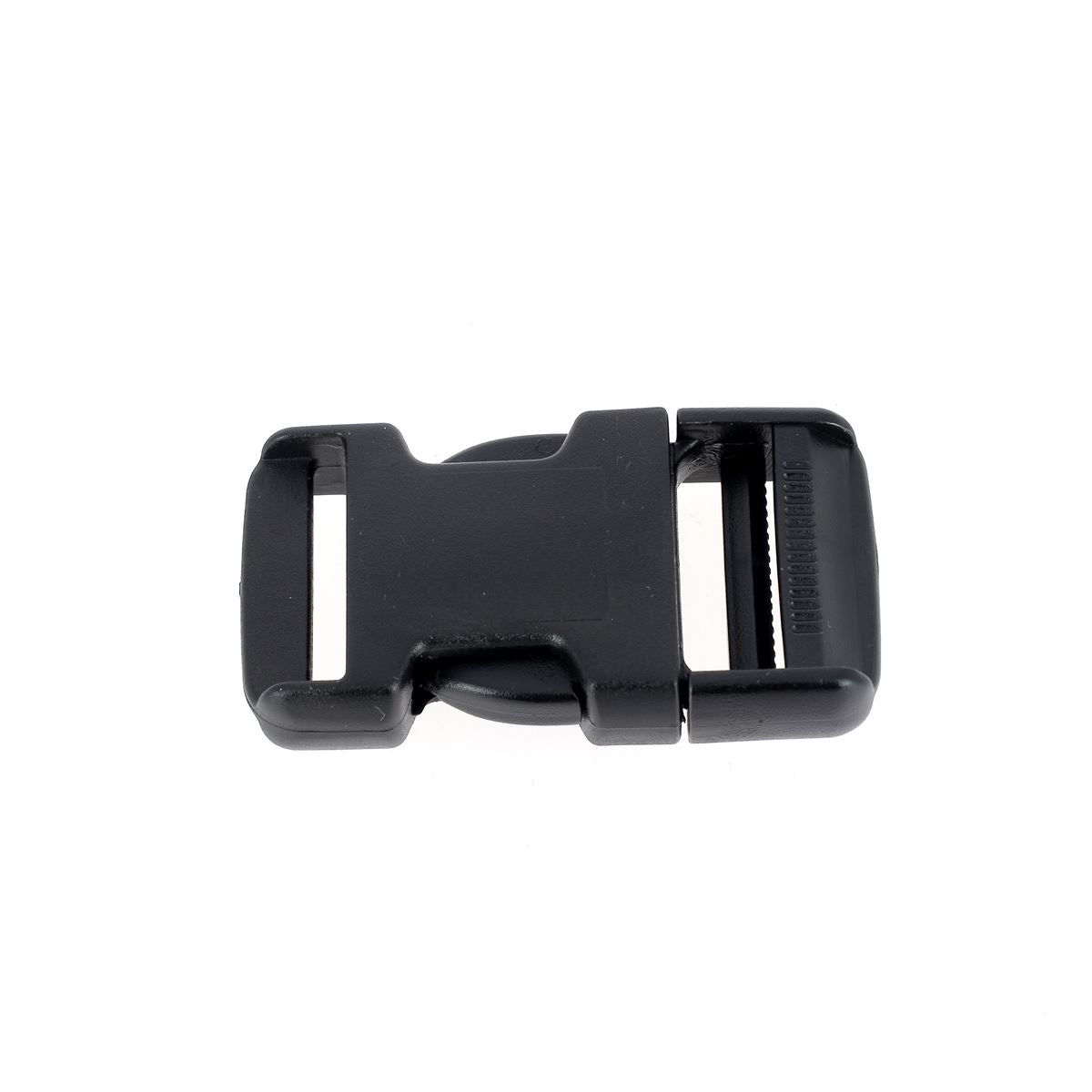 Boucle clip à ouverture rapide en plastique noir, de type bouclerie, pour fixation facile et sécurisée.
