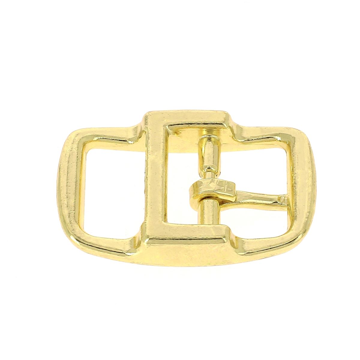 Boucle double barre NIN en laiton, pièce de bouclerie pour équipement équestre, visible en image.