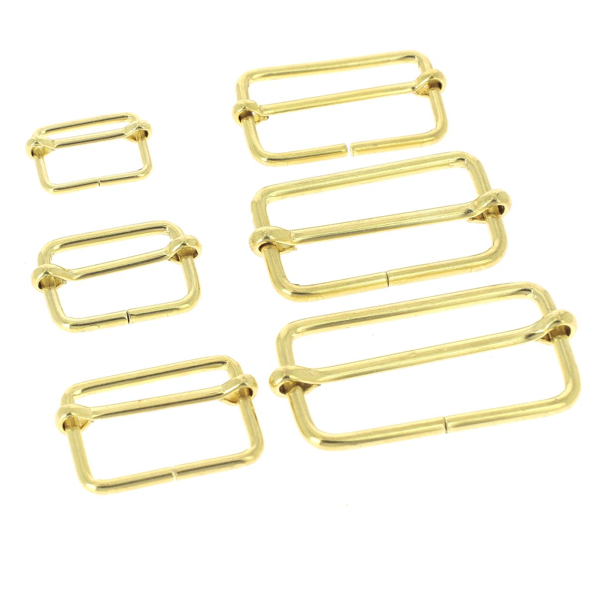 Boucle coulissante en laiton avec fil fin, pièce de bouclerie pour fabrication de bijoux ou accessoires.