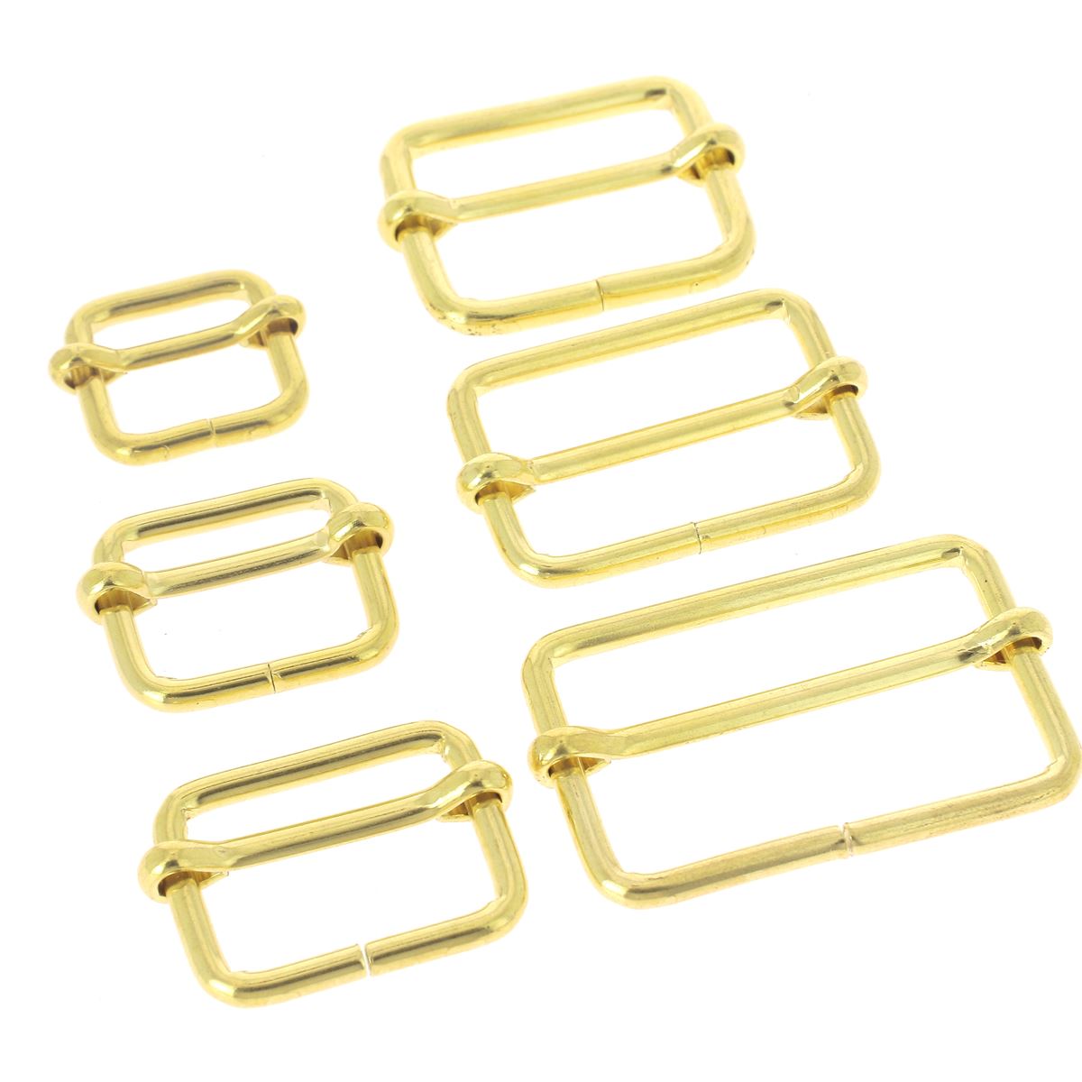 Boucle coulissante en laiton avec fil épais, accessoire de bouclerie pour artisanat ou bijoux, vue en gros plan