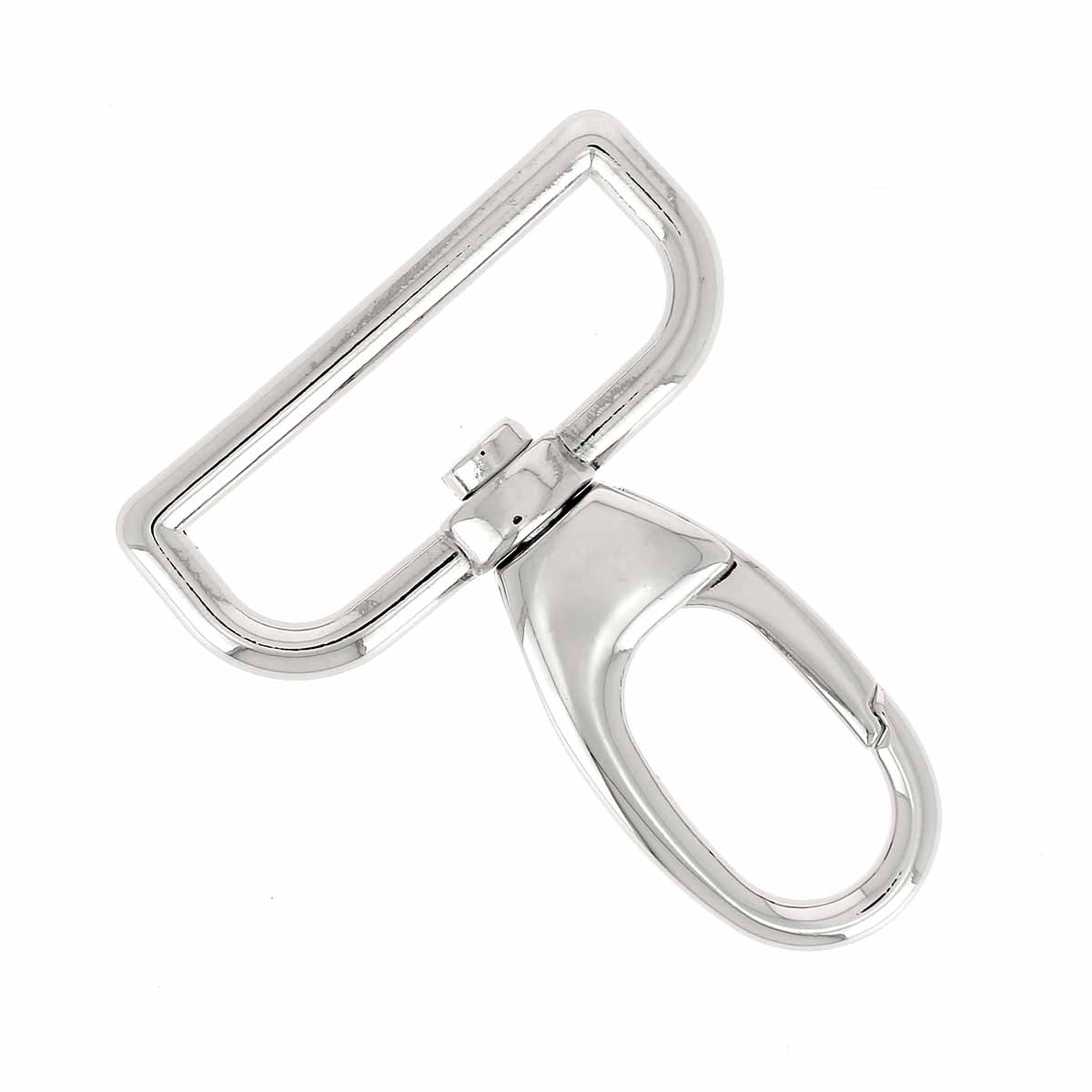Mousqueton tournant en nickelé avec bélière plate, accessoire de bouclerie de 40 mm pour fixation solide et facile.