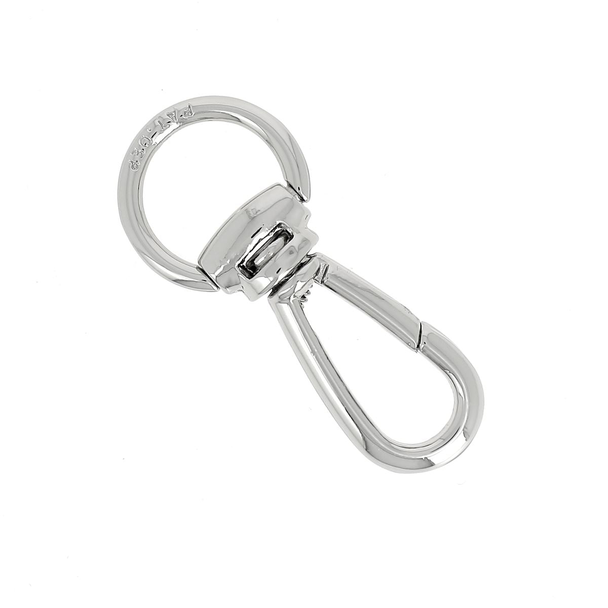 Mousqueton tournant à double articulation en nickel de 12mm, boucle ronde pour attache sécurisée et flexible.