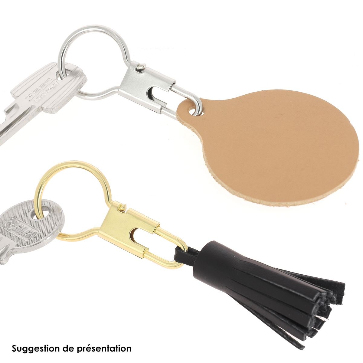 Anneau de porte-clés coulissant en bouclerie, finition métallique, conçu pour fixer et organiser facilement les clés.