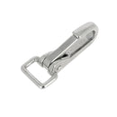 Mousqueton à bélière fixe en inox, boucle de sécurité robuste pour accessoires ou équipements, vue de face.