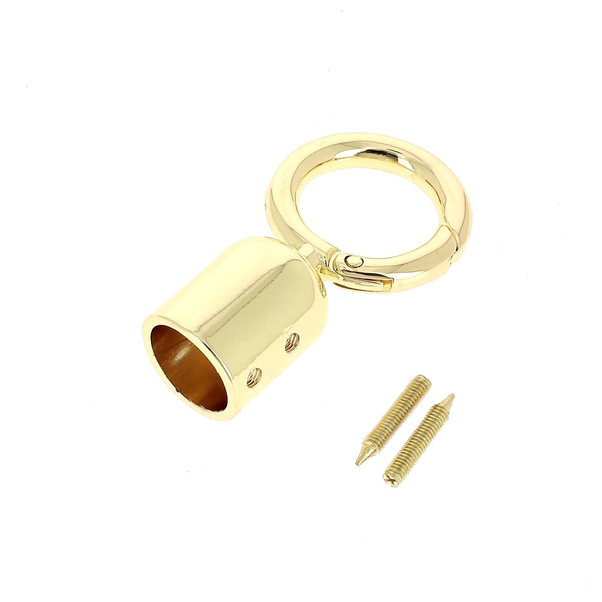 Porte-clé avec pompon de 13 mm et mousqueton rond, bouclerie en métal pour clés ou accessoires.