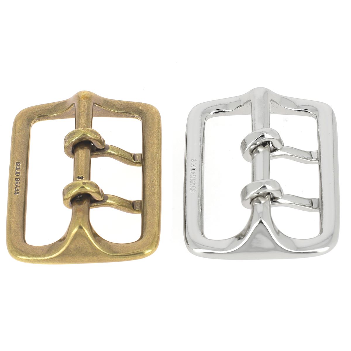 Boucle de ceinture en laiton DAI, double ardillon, 40 mm, bouclerie robuste pour ceinture élégante.
