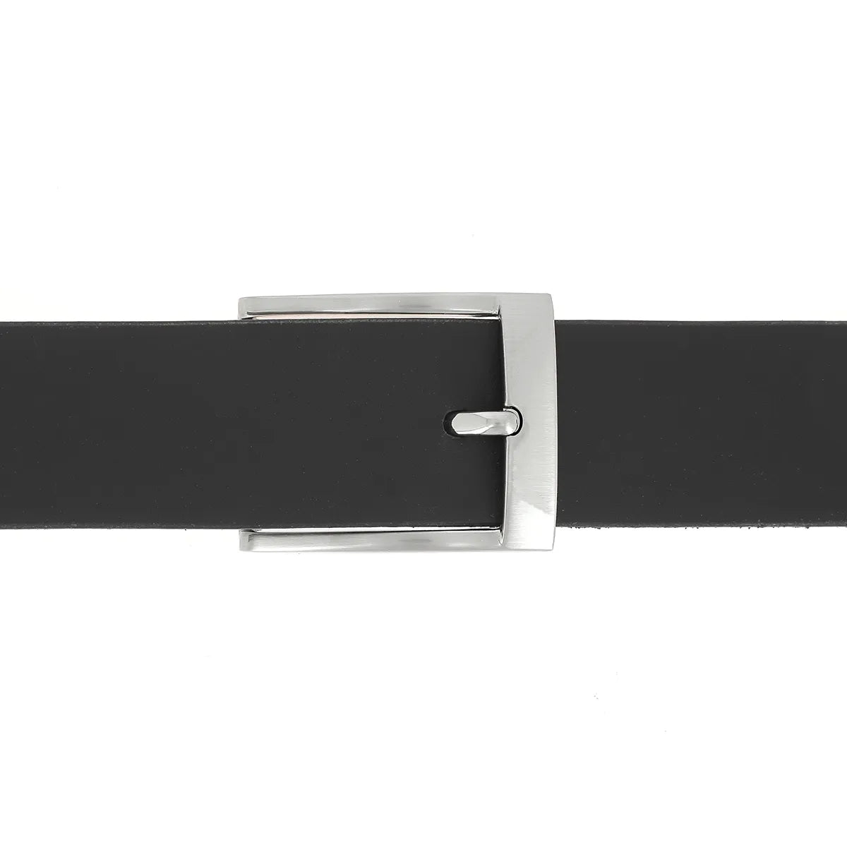 Ceinture en cuir noire de 35 mm avec boucle nickelé satiné sur le dessus