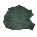 Peau de cuir de basane imitation crocodile vert pour cuir, finition aniline, vue détaillée en image.