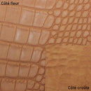 Peau de cuir de basane imitation crocodile en nubuck couleur cognac, fabriquée en France, pour projets de maroquinerie.