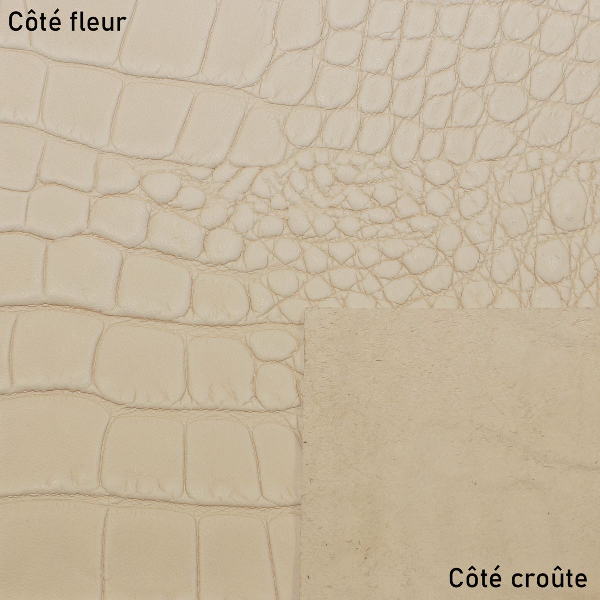 Peau de cuir de basane imitation crocodile naturelle, texture authentique, pour projets de maroquinerie ou décoration.
