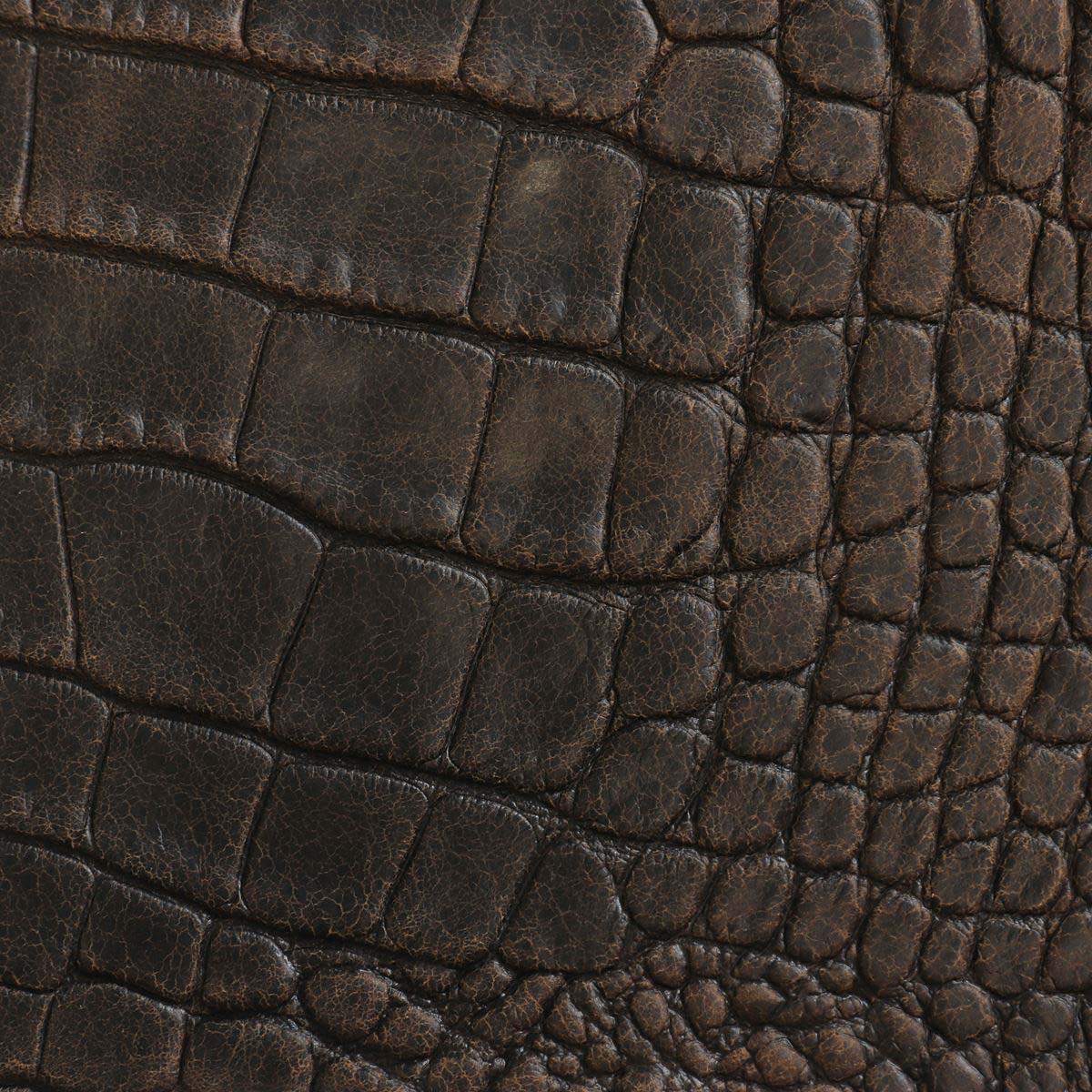 Peau entière de cuir de basane France imitation crocodile marron vieilli, texture de cuir authentique et finition élégante.