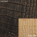 Peau entière de cuir de basane imitation crocodile marron vieilli, texture authentique, pour projets de maroquinerie ou décoration.
