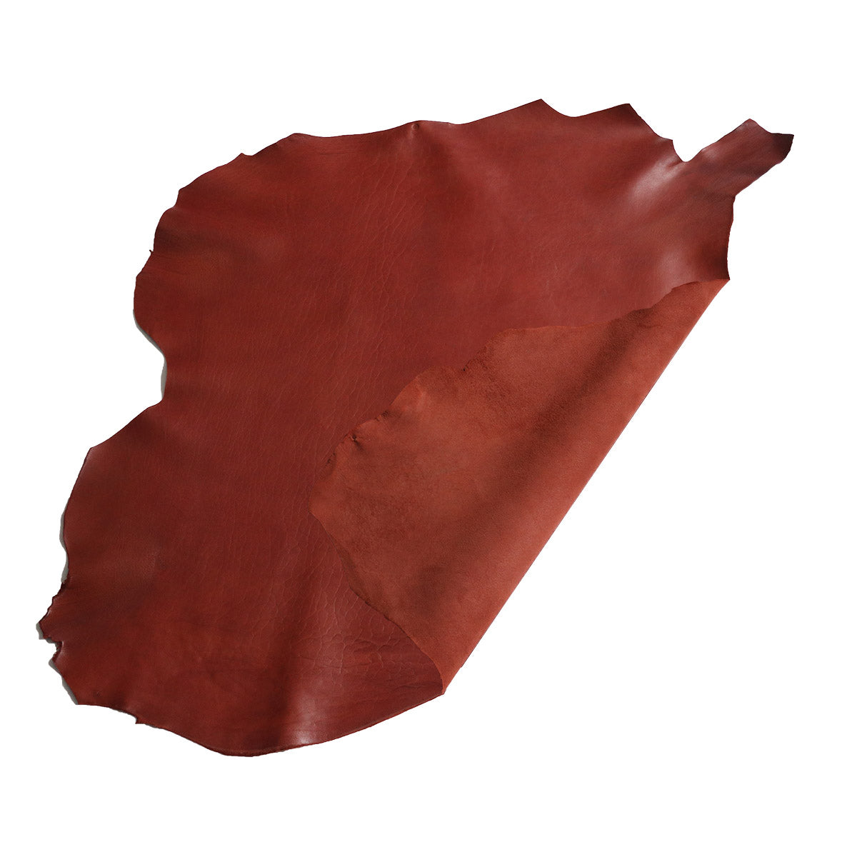 Peau entière de cuir de basane roux, traitement aniline, provenant de France, utilisée pour la fabrication de produits en cuir.