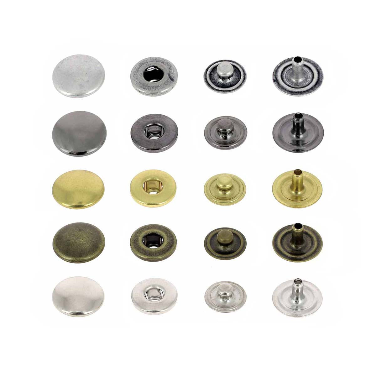 Lot de boutons pression en laiton Deco Cuir, diamètre 10,5 mm, accessoires pour cuir et travaux manuels, finition brillante.
