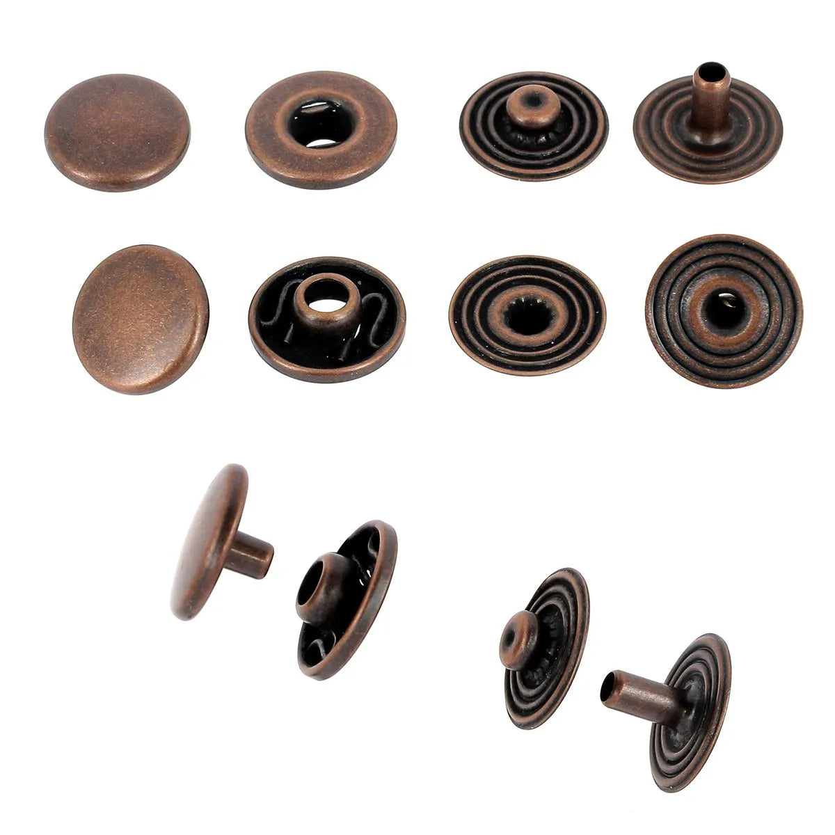 Lot de boutons pression en laiton Deco Cuir, diamètre 12mm, finition vieux cuivre, accessoires pour maroquinerie.