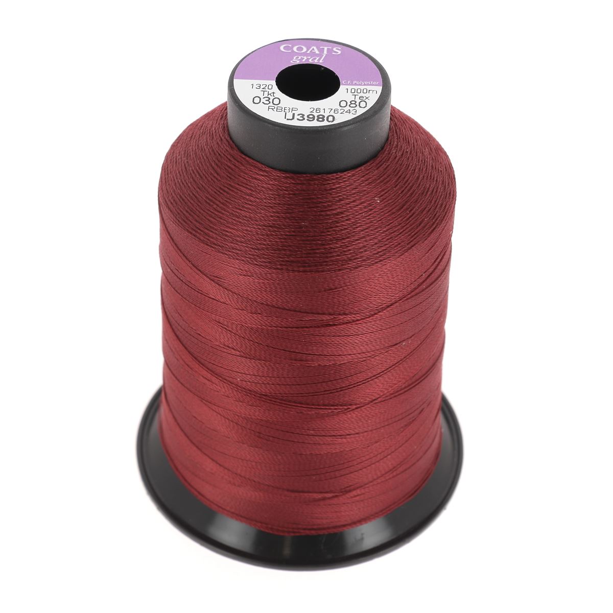 Bobine de fil polyester Coats GRAL N°30 rouge carmin, 1000m, mercerie, fil robuste pour couture et broderie.