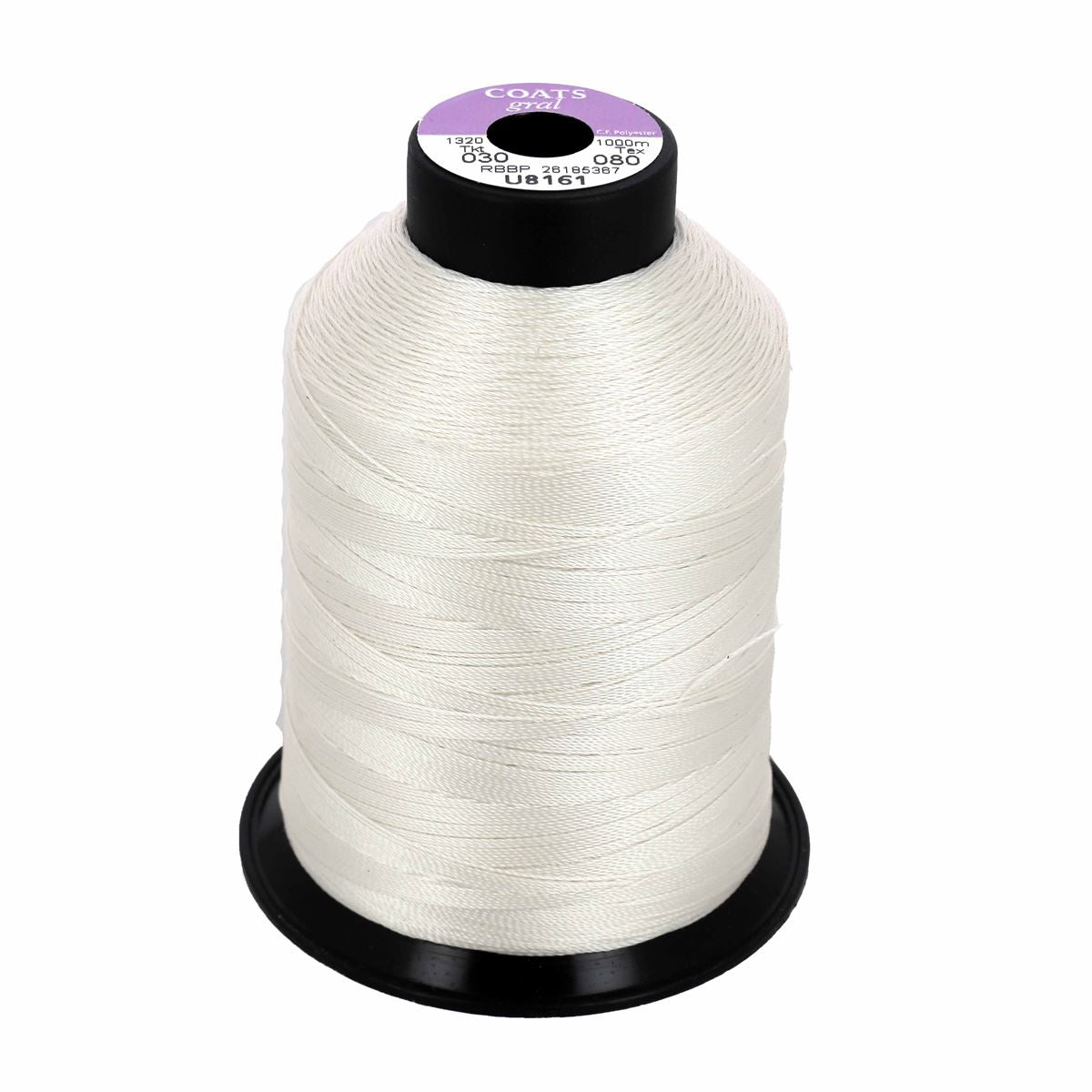 Bobine de fil polyester GRAL N°30 Coats, 1000m, couleur ivoire, mercerie, image montrant la bobine en polyester.