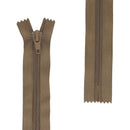 Fermeture à glissière en nylon marron de 18,5cm, sans butée inférieure, pour couture et mercerie.