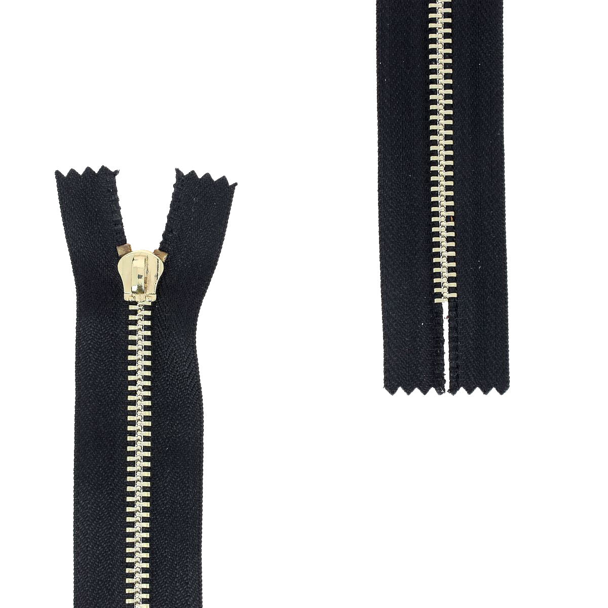 Fermeture éclair en métal doré clair 6mm sans tirette ni butée inférieure, longueur 16cm, couleur noire, produit de mercerie.