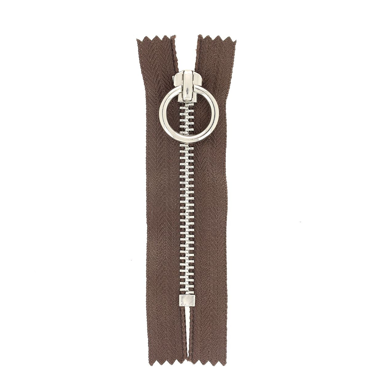 Fermeture à glissière en métal nickelé de 6mm, longueur 8,5cm, couleur marron, pour couture et mercerie.