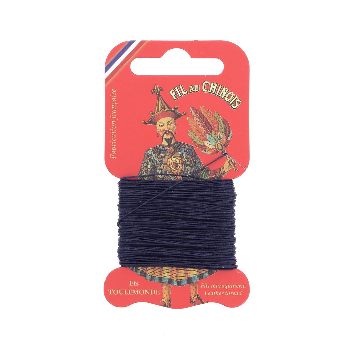 Cartonnette de 15m de fil de lin au Chinois, câblé glacé, pour mercerie, vue de la bobine en fil de lin.