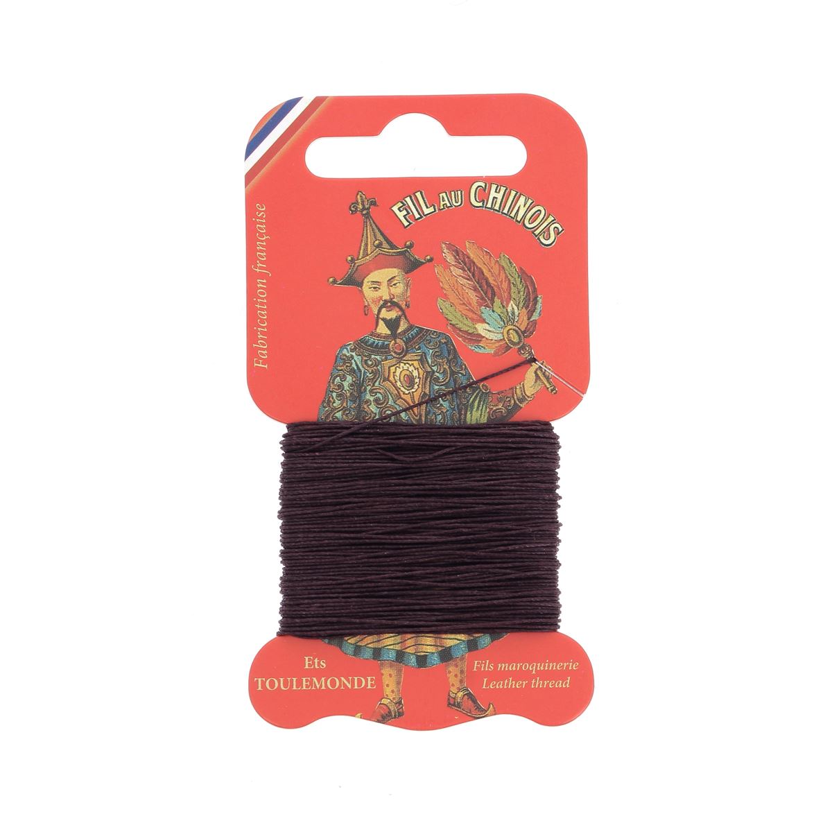 Cartonnette de 15m de fil de lin au Chinois câblé glacé, mercerie pour couture et broderie, dans une boîte en carton.