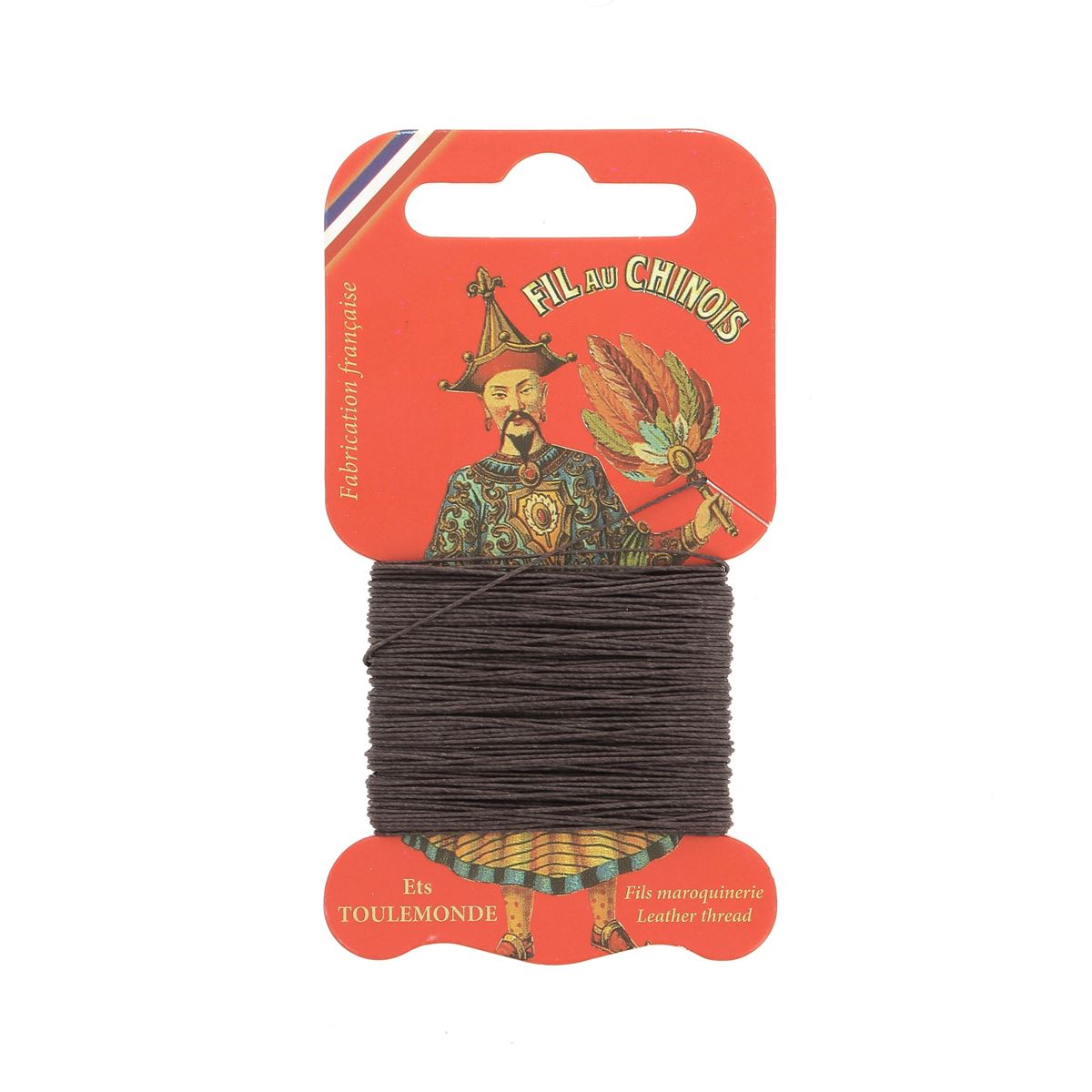 Cartonnette de 15m de fil de lin au Chinois câblé glacé, mercerie pour couture et broderie, vue de la bobine en tissu solide