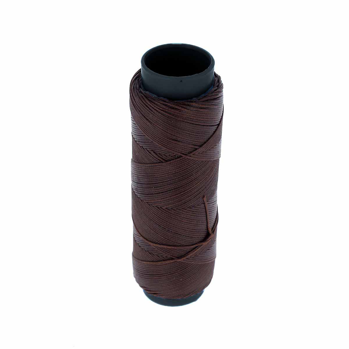 Bobine de 100m de fil polyester tressé et ciré, diamètre 0,6mm, couleur marron châtaigne, mercerie.