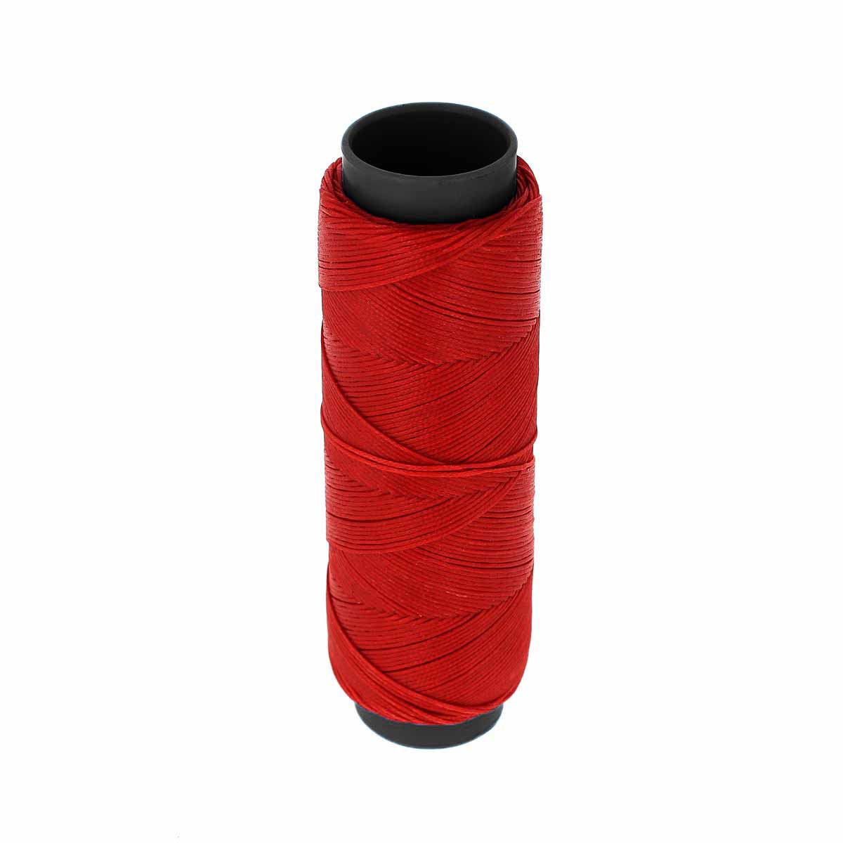 Bobine de 100m de fil polyester tressé et ciré rouge, diam 0,6mm, pour mercerie, par Autres