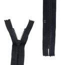 Fermeture à glissière en plastique noire de 20cm, 6mm de large, pour couture et mercerie, vue de face.