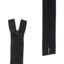 Fermeture à glissière en nylon noire de 6 mm, coupée, sans butée inférieure, pour vêtements ou accessoires.
