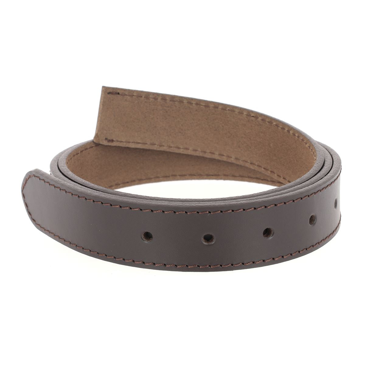 Lanières en cuir tanné végétal de couleur chocolat, ceinture cousue par Deco Cuir, en cuir de croupon pour un style élégant.