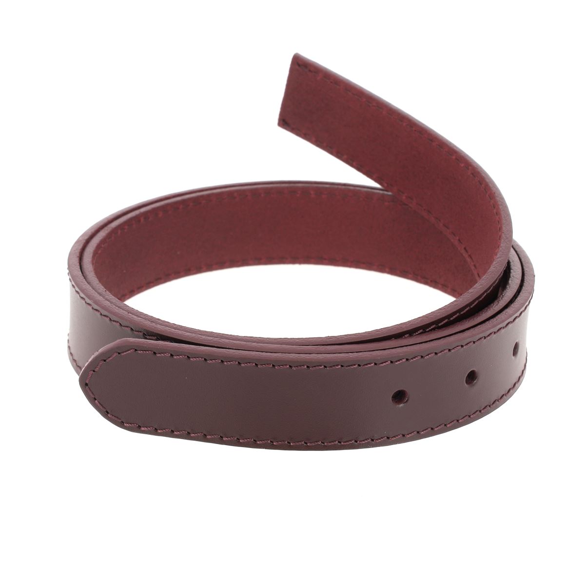 Lanières en cuir tanné végétal de Bordeaux de la ceinture cousue Deco Cuir, finition élégante et artisanale.
