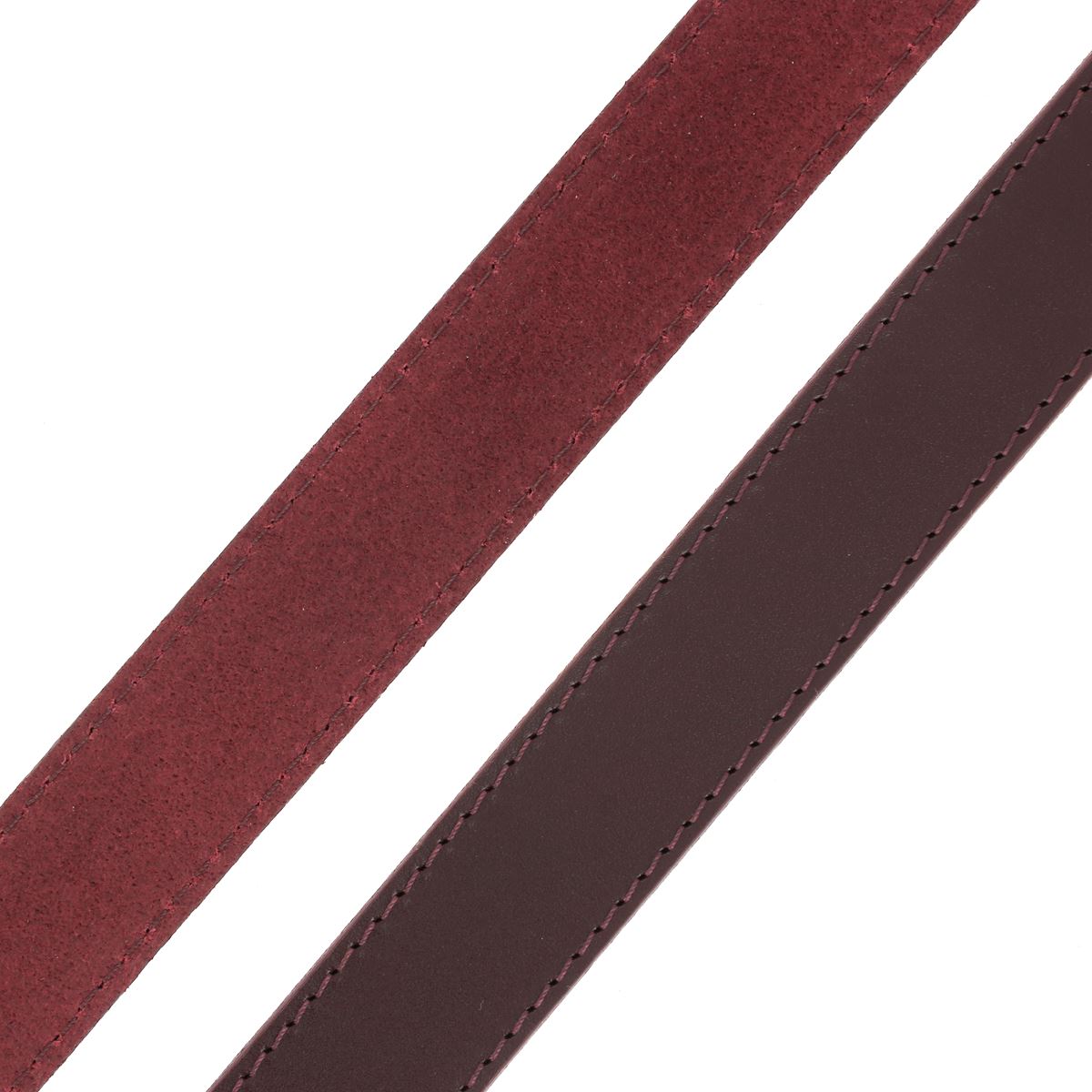 Lanières en cuir cousu en cuir de croupon tannage végétal de couleur bordeaux, par Deco Cuir, pour ceinture élégante.