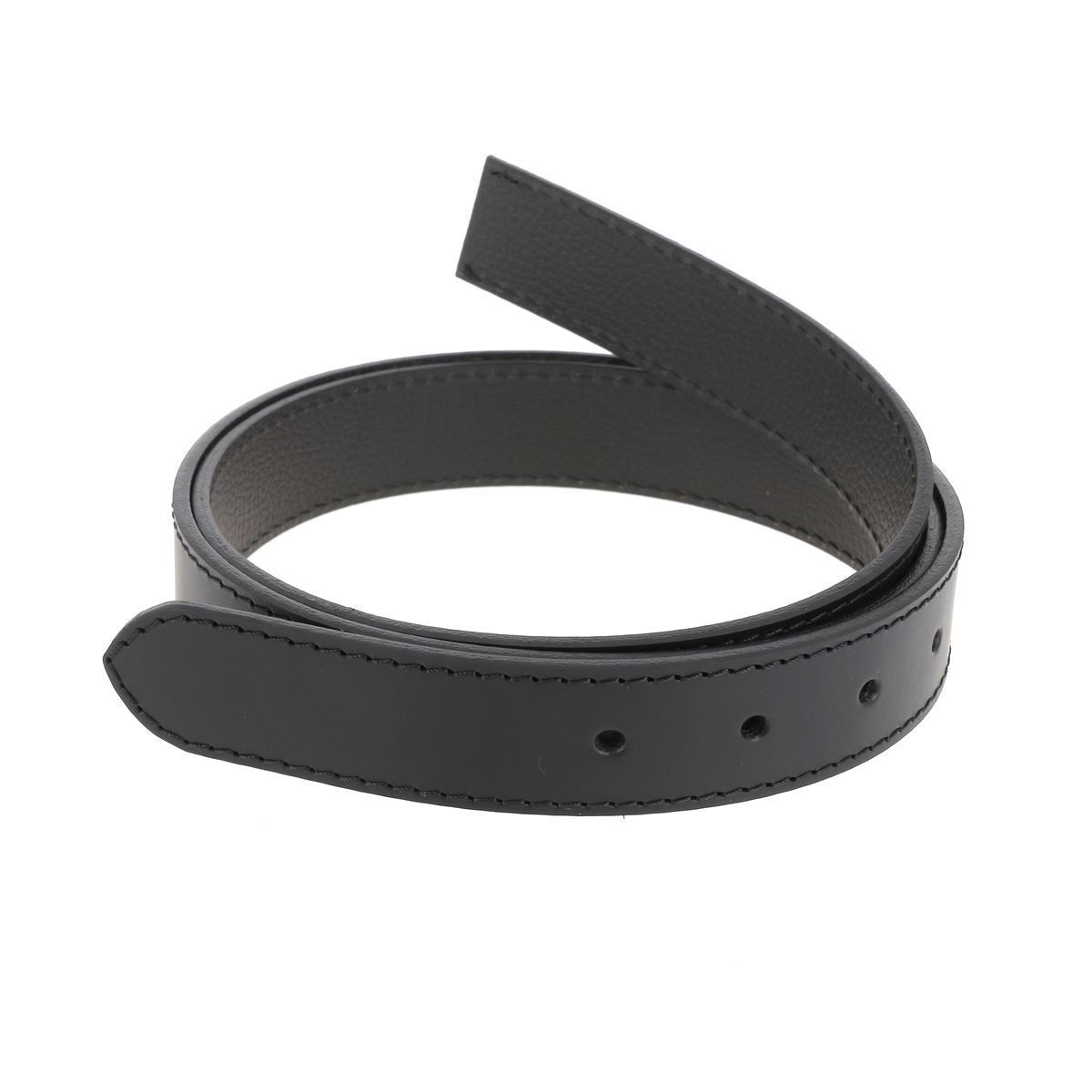 Lanières en cuir cousu de la ceinture Deco Cuir en cuir de croupon tanné végétal noir, doublée pour plus de confort.