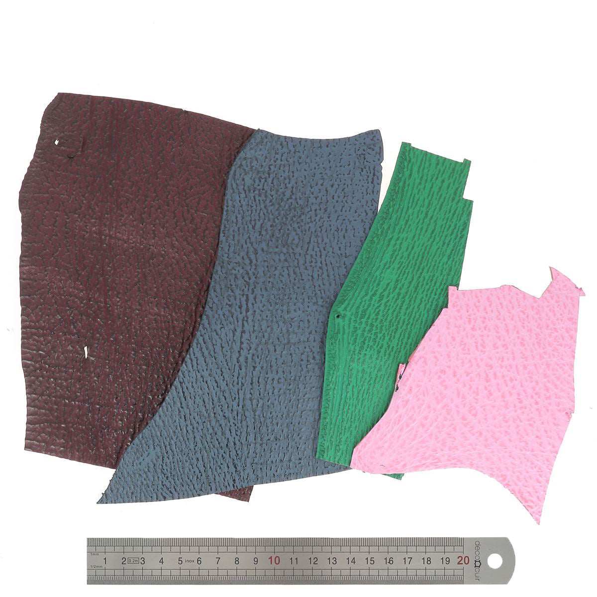 Lot de 50g de chutes de cuir de requin Divers de marque Deco Cuir, morceaux de cuir texturés pour créations artisanales.