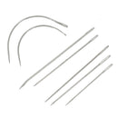 Kit de 7 aiguilles courbes et droites Tandy Leather pour mercerie, affichant différentes aiguilles pour couture en cuir.