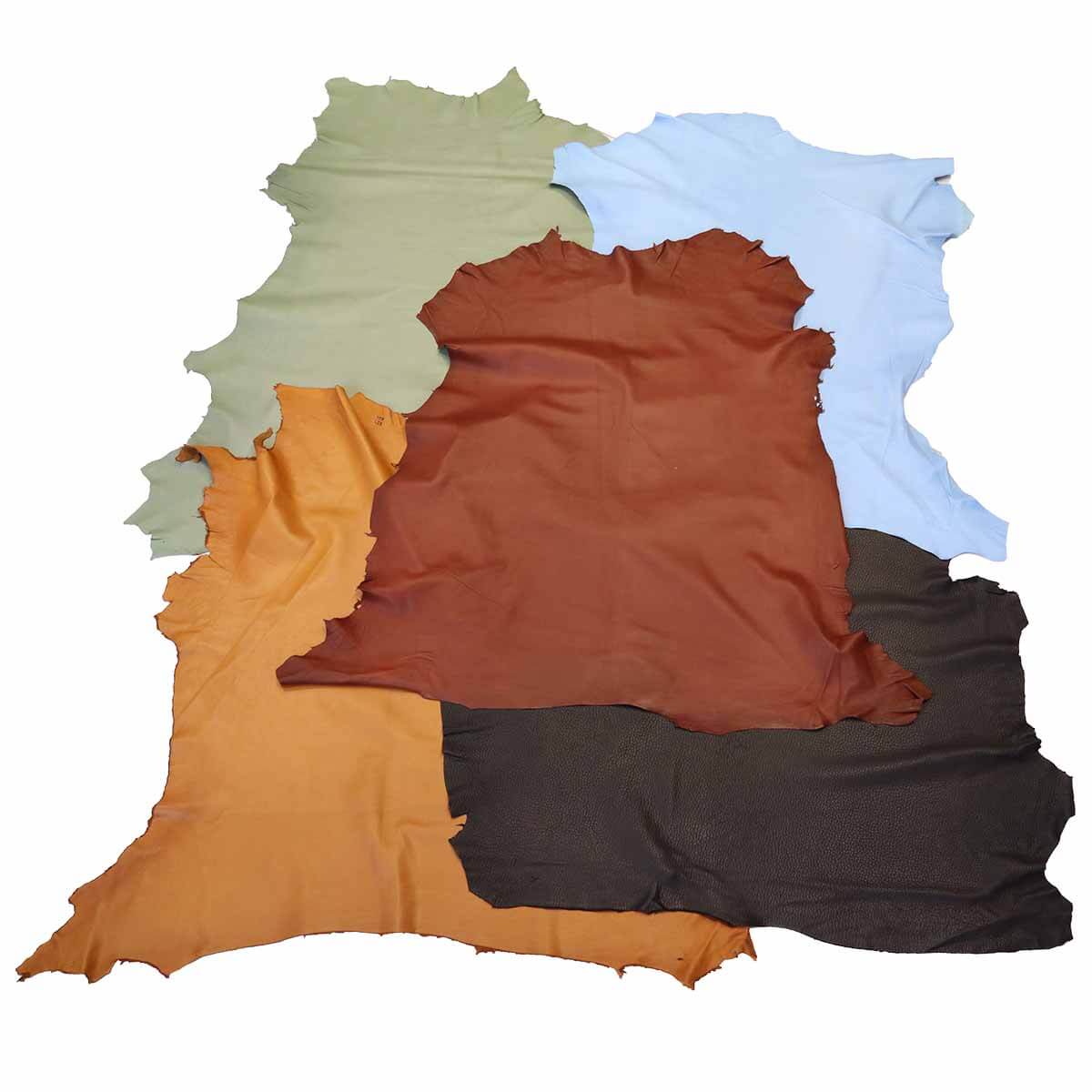 Lot de 5 peaux de cuir d'agneau pleine fleur Deco Cuir, textures naturelles, idéale pour artisanat ou décoration.