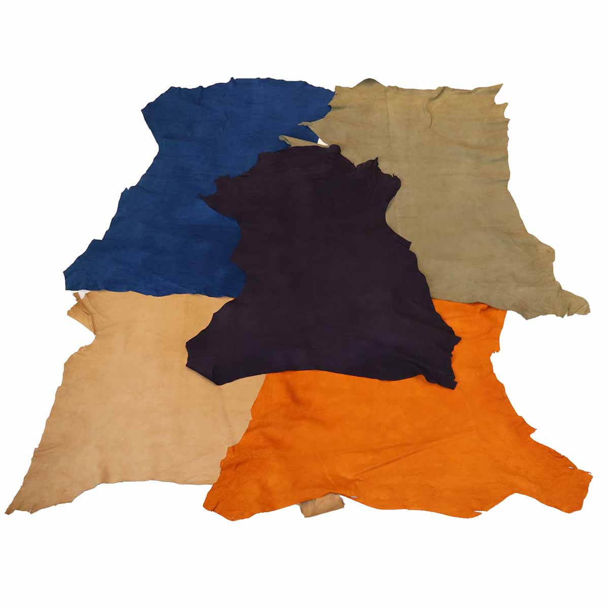 Lot de 5 peaux de cuir de chèvre velours Deco Cuir, textures variées, peau douce et souple pour projets créatifs.